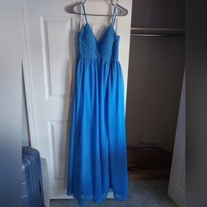 Azazie Blue Jay Alia A-Line Sweetheart Neckline Chiffon Maxi Dress, Size A8